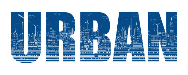 istock Panorama of the night city. Inscription Urban. Town infrastructure. Vector design 1095558462
