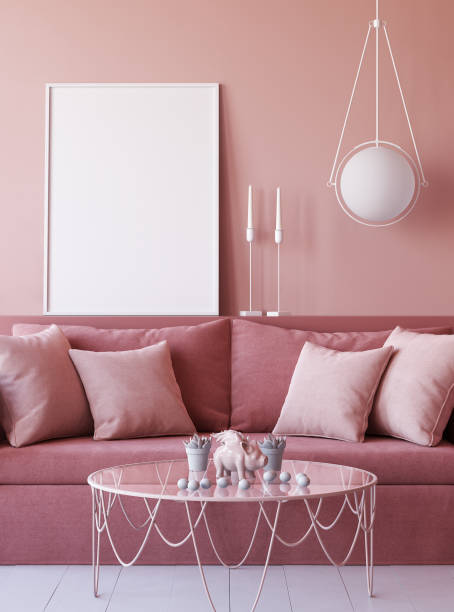 Mock up poster frame in living room interior background