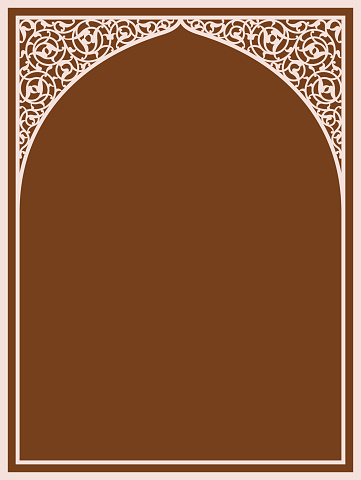 Arabic Floral Arch. Traditional Islamic Design. Mosque decoration element. Elegance Background with Text input area in a center.