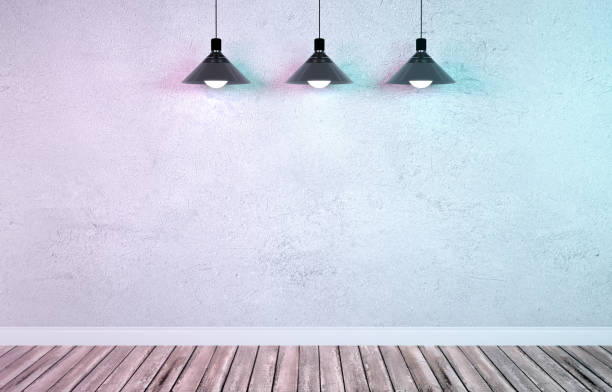 istock Underground showroom with three hanging metal lamps 1095575520
