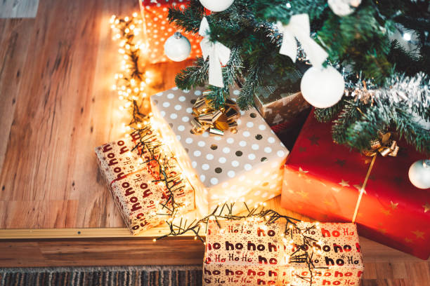 istock Neatly wrapped Christmas presents under the Christmas tree 1095578696