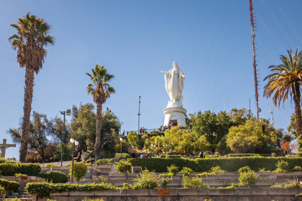 Santiago, Chile - Mar 13, 2018: Virgin Statue on top of San Cristobal Hill - Santiago, Chile
