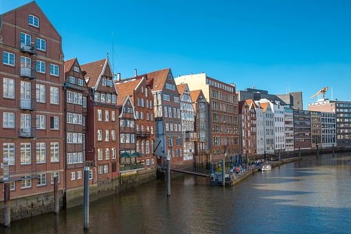 The oldest and historic brick houses on Nikolaifleet in Hamburg