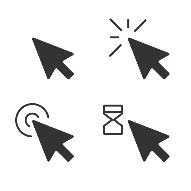 Vector illustration of Mouse Click Pointer Icon Set and Computer Mouse Flat Design.