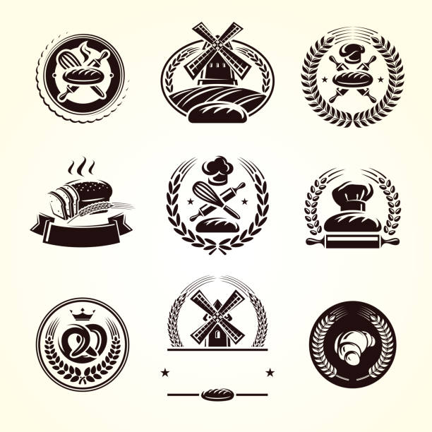ilustrações de stock, clip art, desenhos animados e ícones de bread labels set. collection icon bread. vector - old fashioned pizza label design element