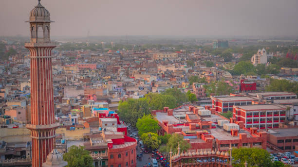 old delhi aerial view from jama masjid in new delhi, india - delhi imagens e fotografias de stock