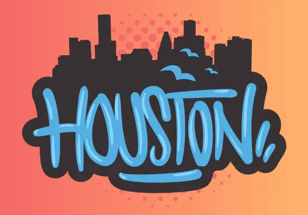 Vector illustration of Houston Texas Usa Cityscape City Skyline Silhouette Urban Label Sign Logo Hand Drawn Brush Lettering Calligraphy  Type  Design Vector Graphic