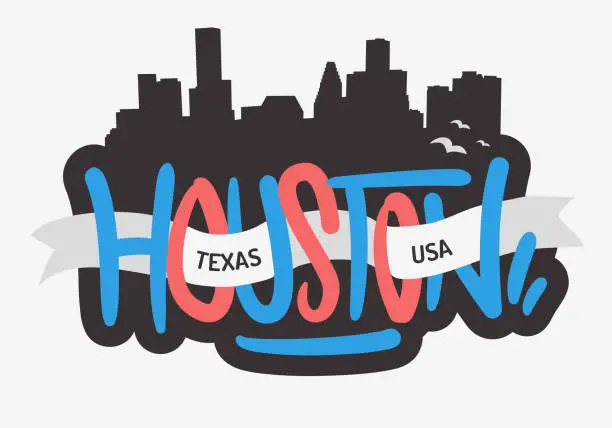 Vector illustration of Houston Texas Usa Cityscape City Skyline Silhouette Urban Label Sign Logo Hand Drawn Brush Lettering Calligraphy  Type  Design Vector Graphic