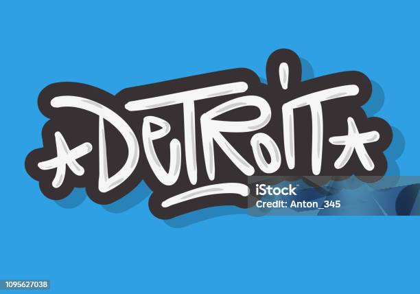 Detroit Michigan Usa Urban Label Sign Logo Hand Drawn Brush Lettering Calligraphy Type Design Vector Graphic Stock Illustration - Download Image Now