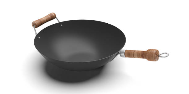 istock Empty wok with wooden handles isolated on white background. 3d illustration 1095630202