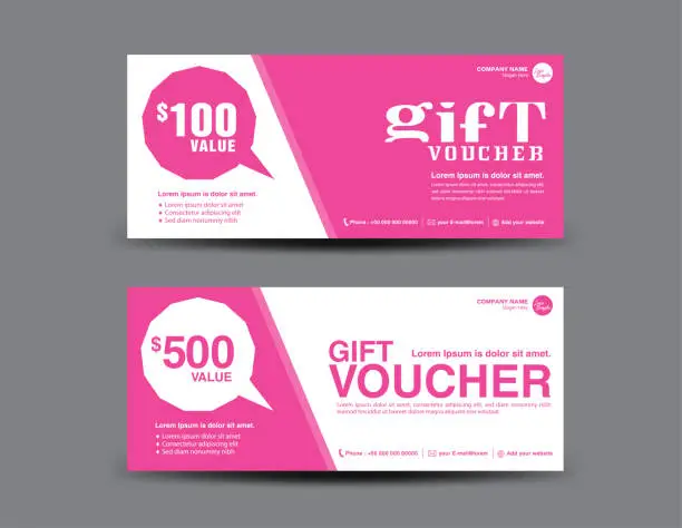 Vector illustration of Gift Voucher template layout, business flyer design, pink coupon, ticket, Discount card, banner vector illustration, Valentine's Day sale banner