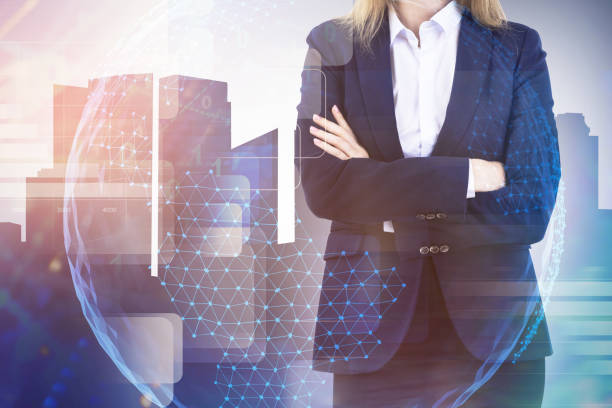 istock Confident businesswoman, digital interface 1095644934