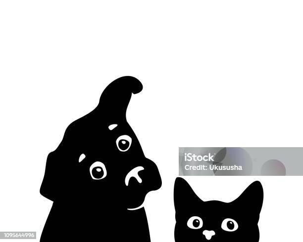 Curious Cat And Dog Muzzles Vector Stock Illustration - Download Image Now - Dog, Domestic Cat, Pets