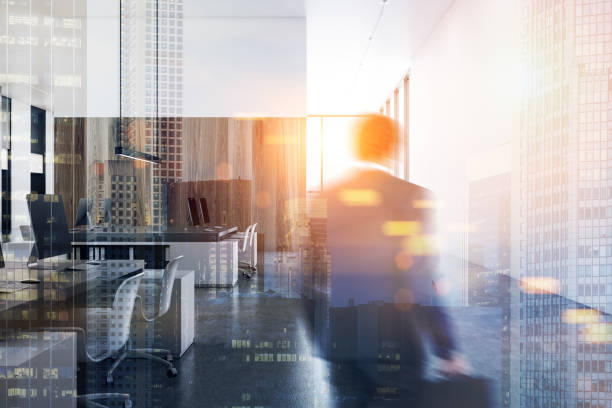 istock White and wooden panoramic office, businessman 1095645142