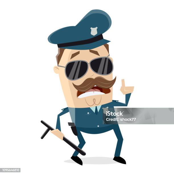 Funny Cartoon Policeman With Truncheon Is Giving Important Information Stock Illustration - Download Image Now