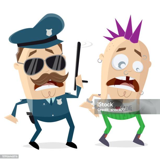 Funny Cartoon Cop Arresting A Criminal Stock Illustration - Download Image Now - Adult, Arrest, Cartoon