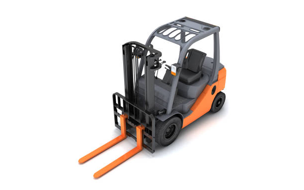 A red electric forklift parked at a warehouse charging station, with visible chargers and cables mounted on a brick wall. The vehicle is connected for battery recharging.