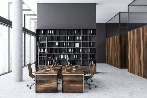 istock Gray office with column and doors 1095647892