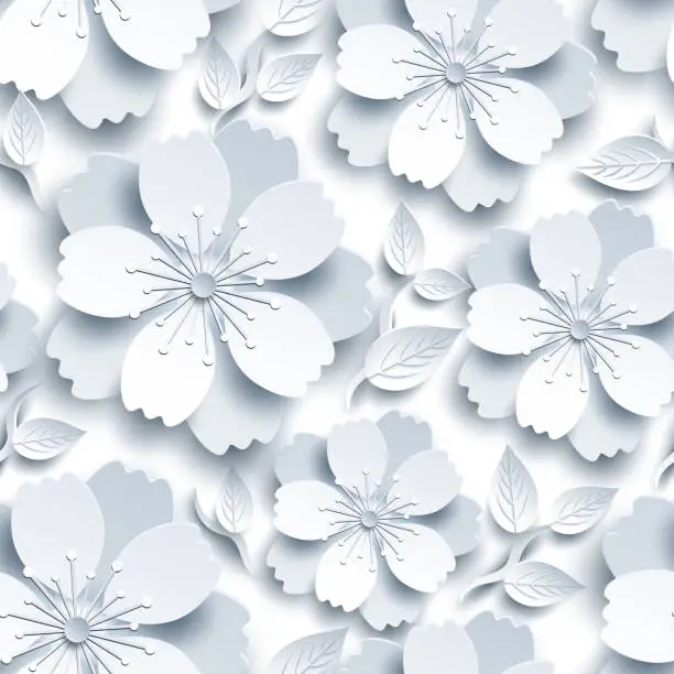 Vector illustration of Beautiful seamless pattern with white-grey sakura