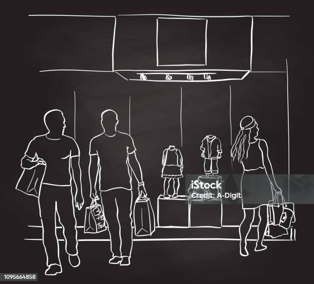 Parents Shopping For Kids Clothes Stock Illustration - Download Image Now - Art, Chalkboard - Visual Aid, Consumerism