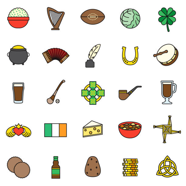 ilustrações de stock, clip art, desenhos animados e ícones de ireland icon sets - celtic cross celtic culture triquetra cross shape