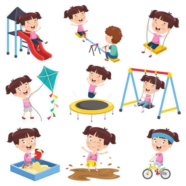 Vector Illustration Of Cartoon Girl Doing Various Activities Vector Illustration Of Cartoon Girl Doing Various Activities sliding down stock illustrations