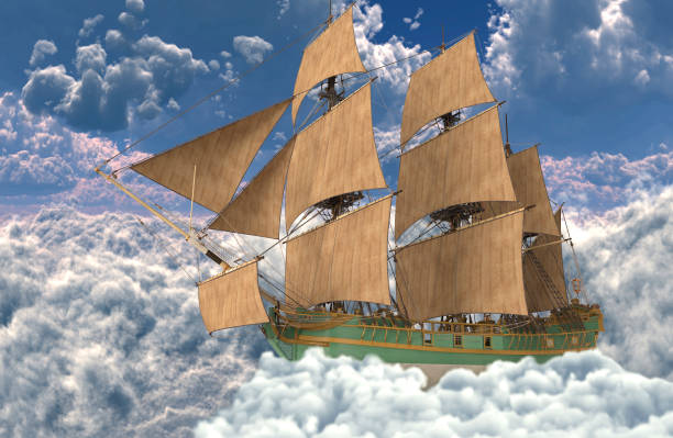 istock Sailboat flying above the clouds 3d illustration 1095679200