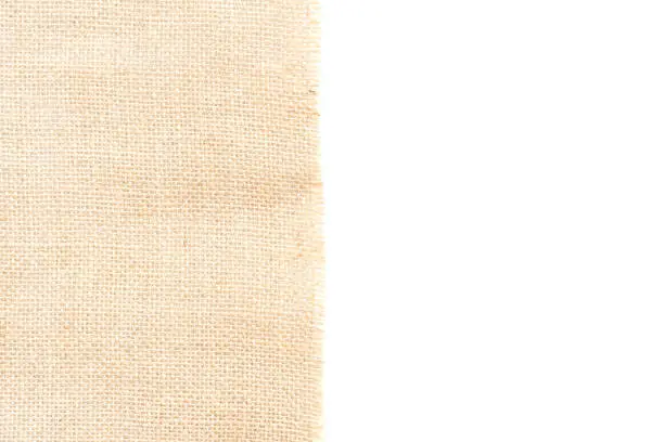 Photo of Back brown Fabric canvas texture isolate background with clipping path blank space for text design. Clean yellow beige Hessian sackcloth wool pleat woven concept cream sack pattern color.