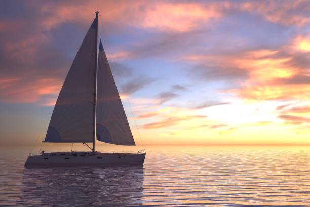 istock Sailing on sea and sunset 3d illustration 1095681974