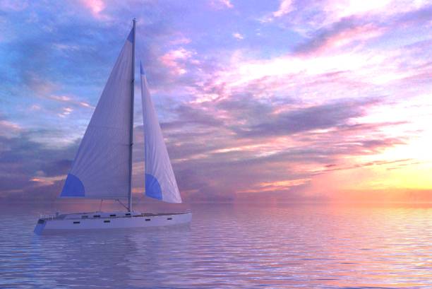 istock Sailing on sea and sunset 3d illustration 1095681978
