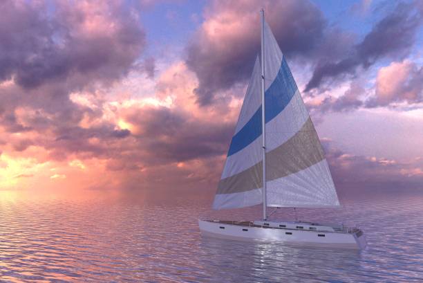 istock Sailing on sea and sunset 3d illustration 1095682044