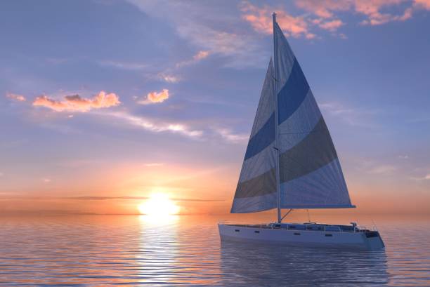 istock Sailing on sea and sunset 3d illustration 1095682088