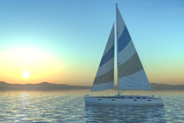istock Sailing on sea and sunset 3d illustration 1095682090