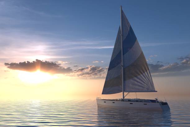 istock Sailing on sea and sunset 3d illustration 1095682092