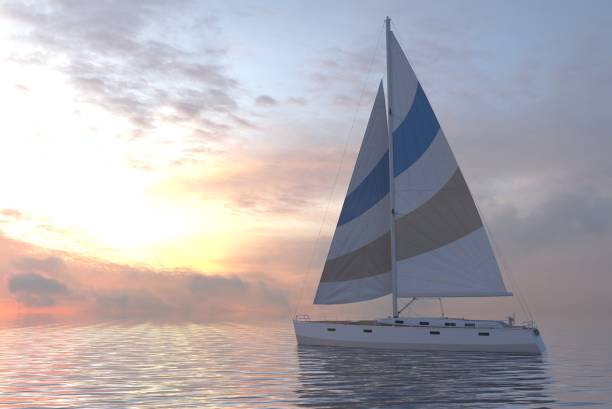 istock Sailing on sea and sunset 3d illustration 1095682154
