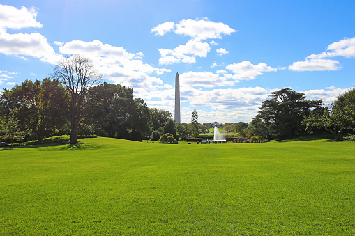 standing on the White House grounds looking towards the Washington Monument