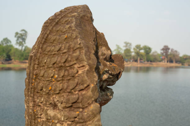 Low angle view of lion statue in Angkor wat ancient temple