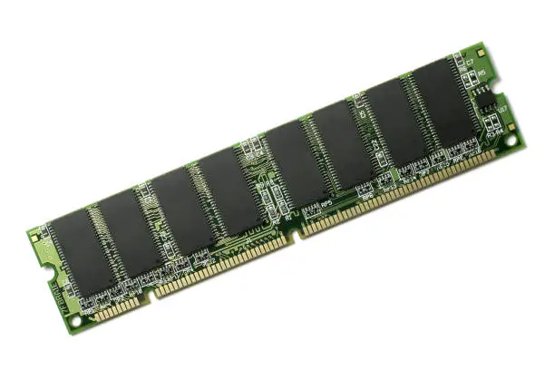 Computer RAM chip on isolated white background.