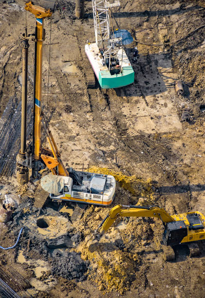 istock Aerial View of Concrete Bored Piling Work 1095734356