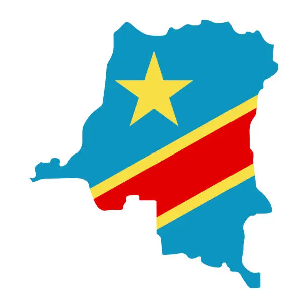 Vector illustration of map of Democratic Republic of the Congo with flag inside. Democratic Republic of the Congo map vector illustration