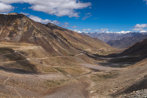 High-altitude road in the Himalayas, Leh district, Jammu and Kashmir, Northern India.