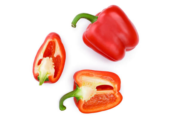 istock red sweet bell pepper isolated on white background. Top view. Flat lay 1095773452