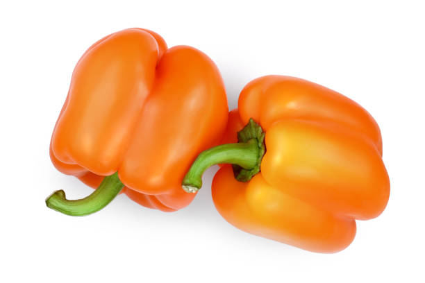 istock orange sweet bell pepper isolated on white background. Top view. Flat lay 1095773518