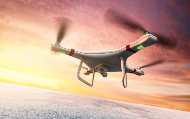 istock 3D rendering drone flying in the air. 1095781316