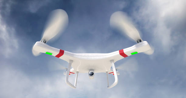 istock 3D rendering drone flying in the air. 1095781394