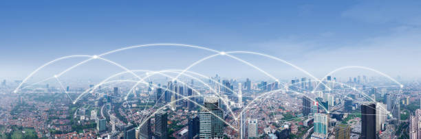 istock Jakarta city with networking connection at morning 1095788184