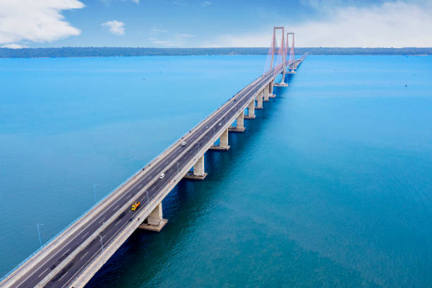 istock Beautiful blue sea with Suramadu bridge 1095789532