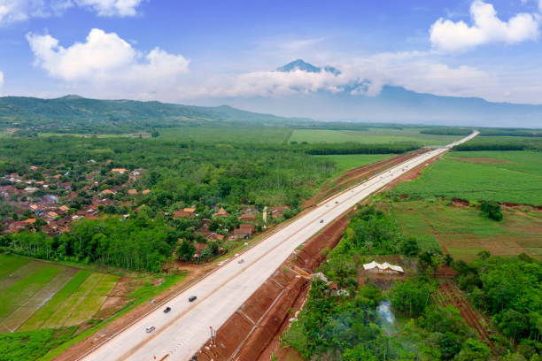 istock Beautiful Ungaran toll road with mountain background 1095789554
