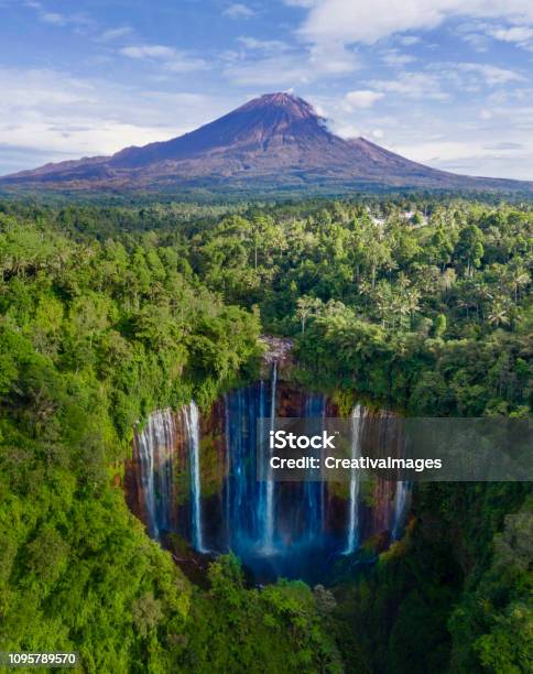 Semeru Mountain With Tumpak Sewu Waterfall Stock Photo - Download Image Now - Waterfall, Indonesia, Forest