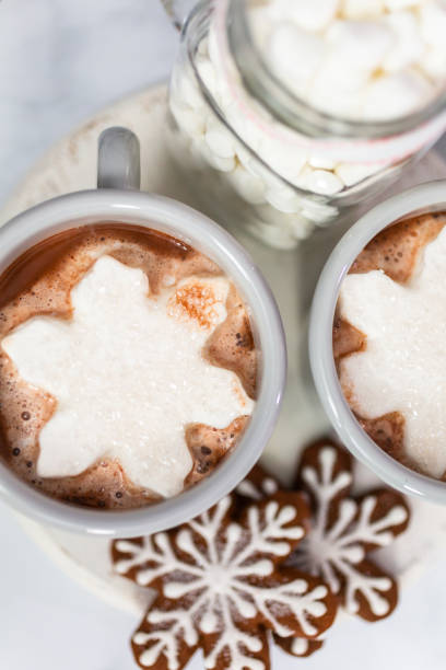 istock American hot chocolate with snow flake shaped marshmallow toppings. 1095804760